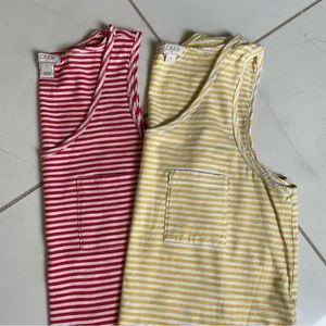 JCrew Factory Red/Yellow/White Striped Cotton Tank Tops (Set of 2)